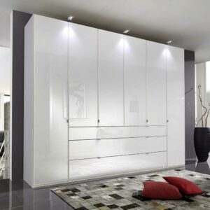 Franco Möbel Schlafzimmer Kleiderschrank in Weiß Glas beschichtet