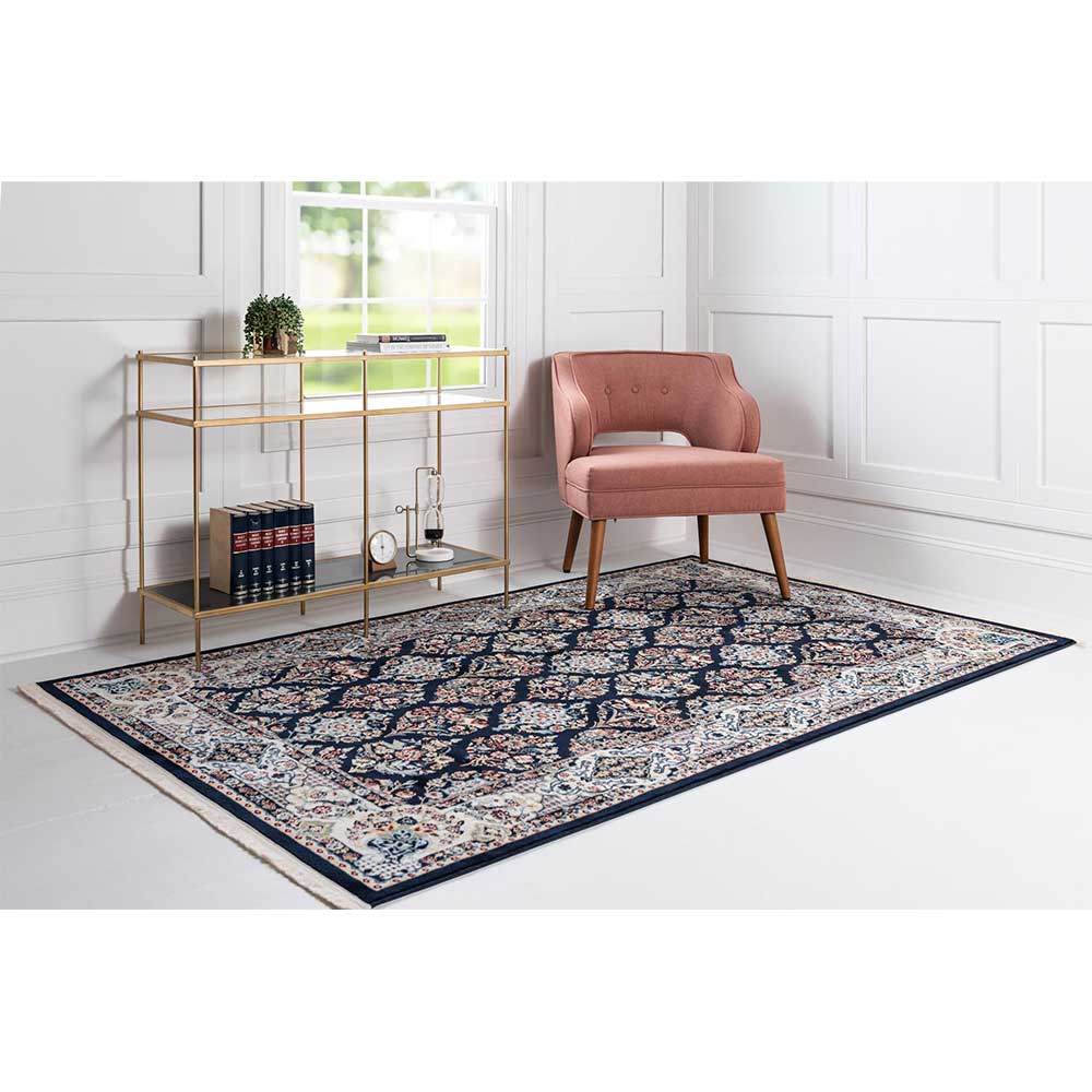 Doncosmo 150x245 cm Teppich in Dunkelblau und Creme orientalischen Stil