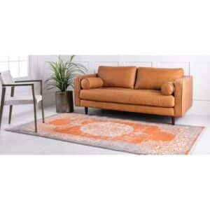 Doncosmo Vintage Teppich Kurzflor mit orientalischem Muster Terracotta