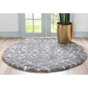 Doncosmo Shaggy Hochflor Teppich in Grau und Cremefarben 150 cm breit