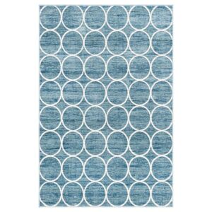 Doncosmo Moderner Muster Teppich in Blau und Cremefarben Kurzflor