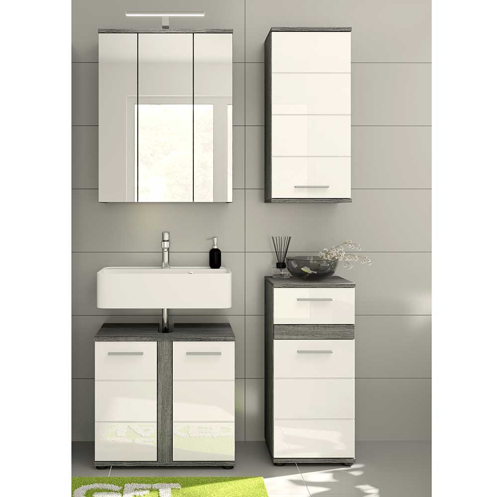 Möbel4Life Waschplatz Set Gästetoilette in Weiß und Grau ohne Becken (vierteilig)