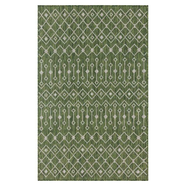 Doncosmo Teppich mit geometrischem Muster Oliv Grün und Creme