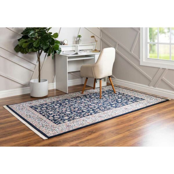 Doncosmo Teppich Kurzflor im orientalischen Stil Dunkelblau und Cremefarben