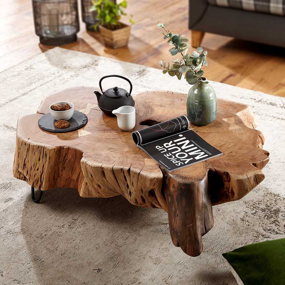 Möbel4Life Designercouchtisch mit Massivholz Baumscheibe rustikalen Landhausstil