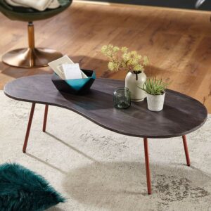 Möbel4Life Wohnzimmertisch aus Akazie Massivholz und Metall Nierenform