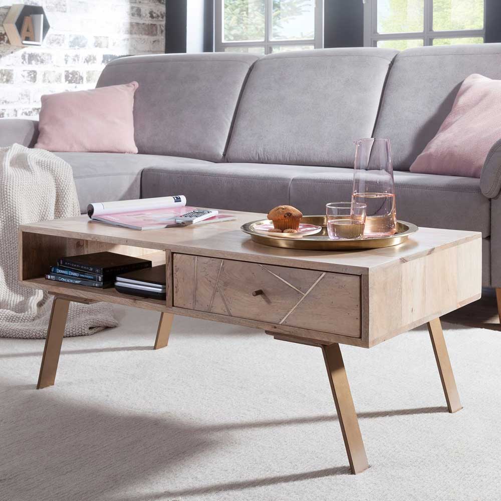 Möbel4Life Designercouchtisch aus Mangobaum Massivholz Eisen