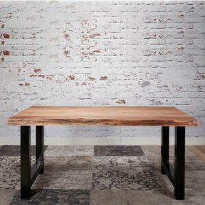 Rodario Tisch mit Massivholzplatte aus Akazie Bügelgestell
