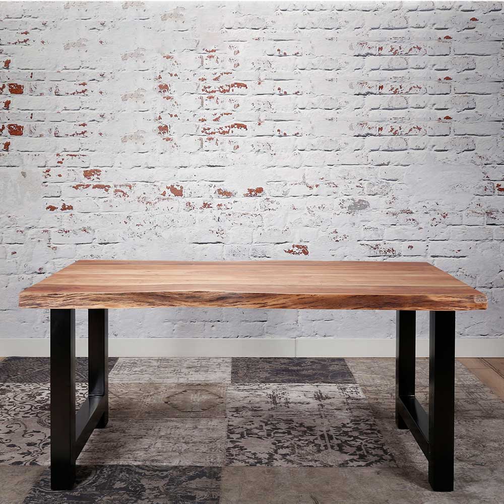 Rodario Tisch mit Massivholzplatte aus Akazie Bügelgestell