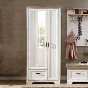BestLivingHome Spiegel Garderobenschrank in Weiß und Eichefarben Landhausstil