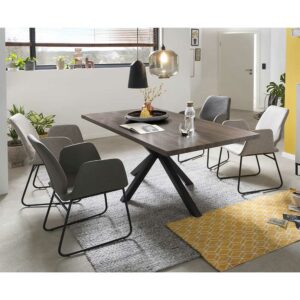 iMöbel Tischgruppe in Nussbaumfarben und Grau 180 cm Tisch (fünfteilig)