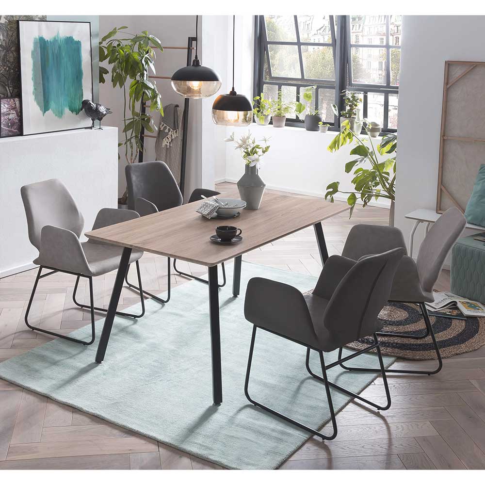 iMöbel Esszimmer Sitzgruppe in Grau und Sonoma Eiche Skandi Design (fünfteilig)