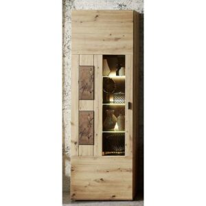 BestLivingHome Schrank Vitrine in Wildeiche Hirnholz Optik 65 cm breit