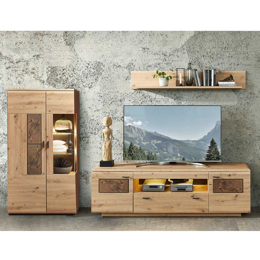 BestLivingHome Schrankwand in Wildeiche Hirnholz Optik 270 cm breit (dreiteilig)