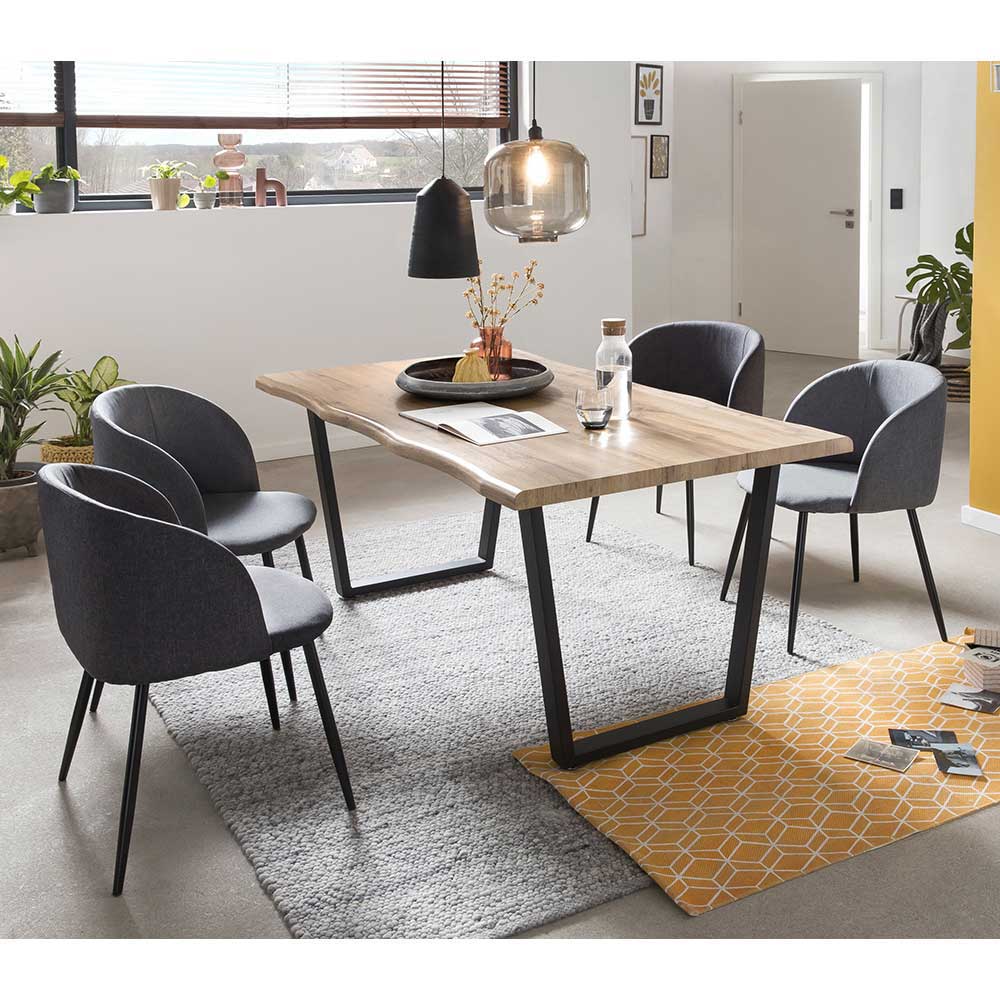 iMöbel Baumkanten Sitzgruppe in Wildeichefarben und Grau 160 cm Tisch (fünfteilig)