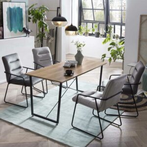 iMöbel Esszimmergruppe in Akaziefarben und Grau Skandi Design (fünfteilig)