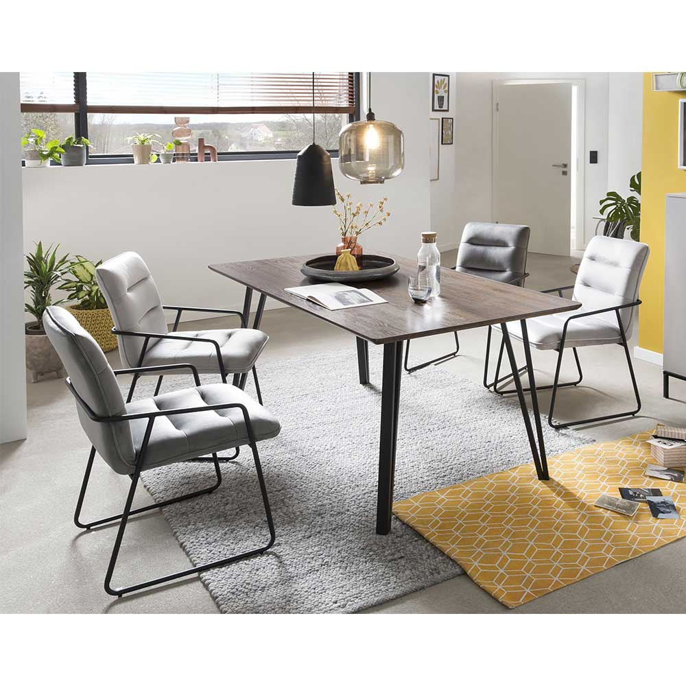 iMöbel Essplatzgruppe in Nussbaumfarben und Grau 160 cm Tisch (fünfteilig)