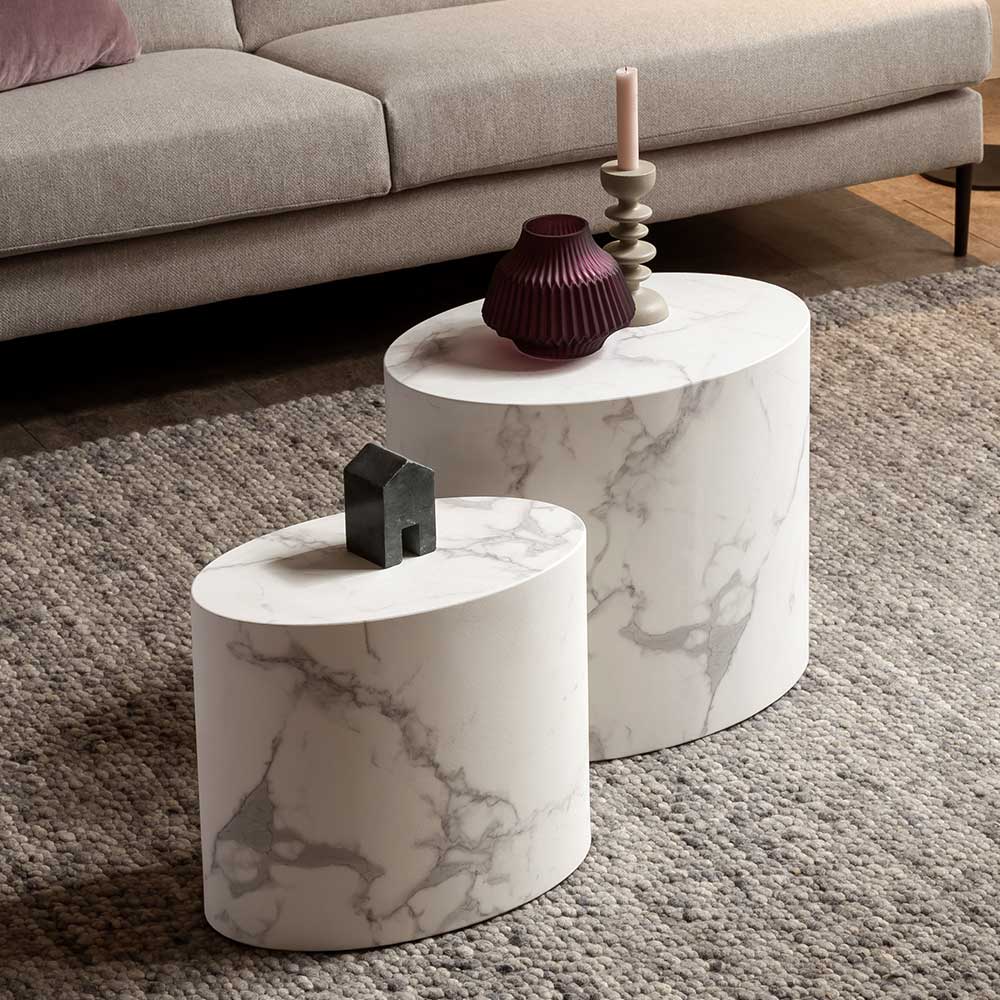 Rodario Beistelltisch Set Sofa mit ovaler Tischplatte Weiß (zweiteilig)
