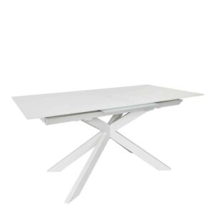 4Home Weißer Esszimmer Tisch aus Glas und Stahl ausziehbar