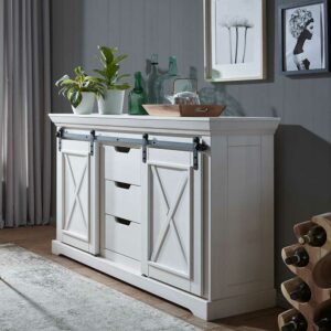 Basilicana Weißes Sideboard im Landhausstil Schiebetüren