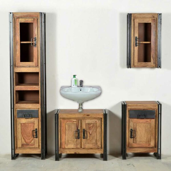 Möbel Exclusive Badmöbel Komplettset aus Akazie Massivholz Industry Style (vierteilig)