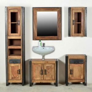 Möbel Exclusive Badezimmer Komplettset aus Akazie Massivholz Altmetall (fünfteilig)