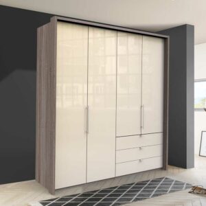 Franco Möbel Kombi Kleiderschrank in Creme Eiche Trüffelfarben Front glasbeschichtet