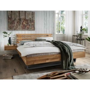 Life Meubles Modernes Bett aus Wildeiche Massivholz zwei Nachtkommoden (dreiteilig)