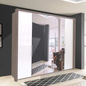 Franco Möbel Schlafzimmerschrank in Weiß und Eiche Trüffelfarben Spiegel