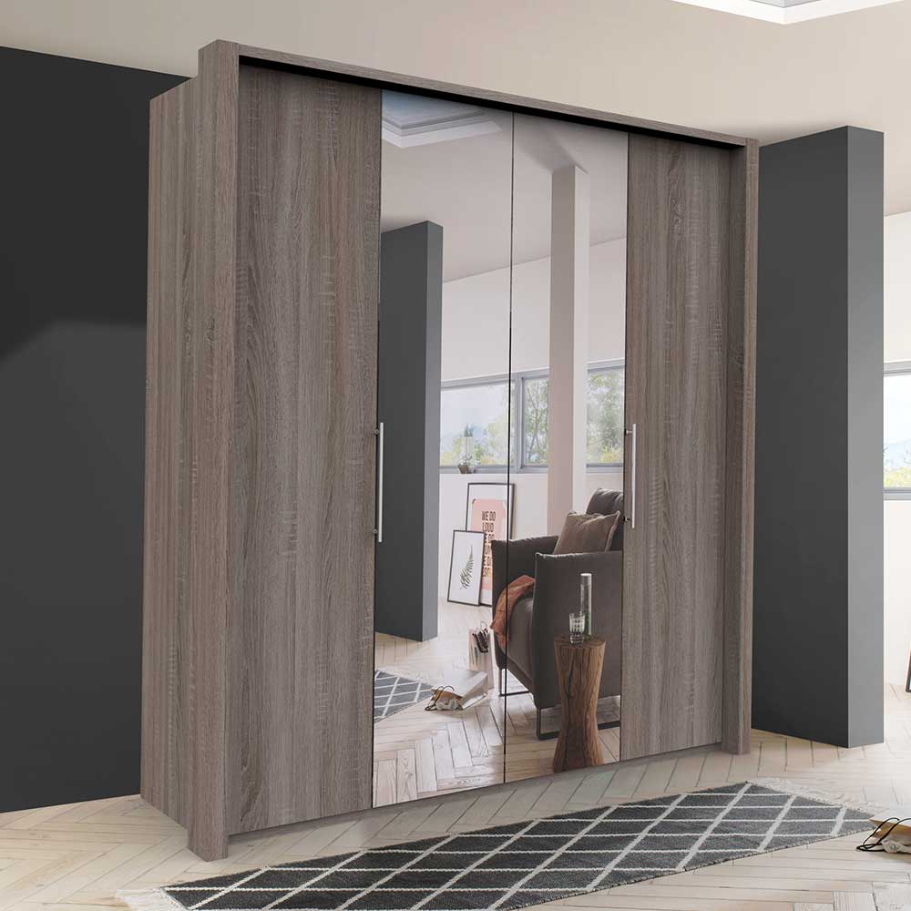 Franco Möbel Schlafzimmerschrank mit Spiegeltüren Eiche Trüffelfarben