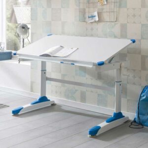 Möbel4Life Kinderzimmertisch in Weiß und Blau höhenverstellbar