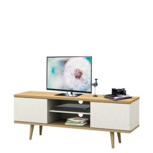 Möbel4Life TV Lowboard in Weiß und Eichefarben Skandi Design