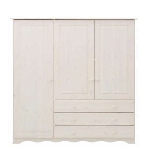 Möbel4Life Massivholz Wäscheschrank in Weiß lasiert 140 cm breit