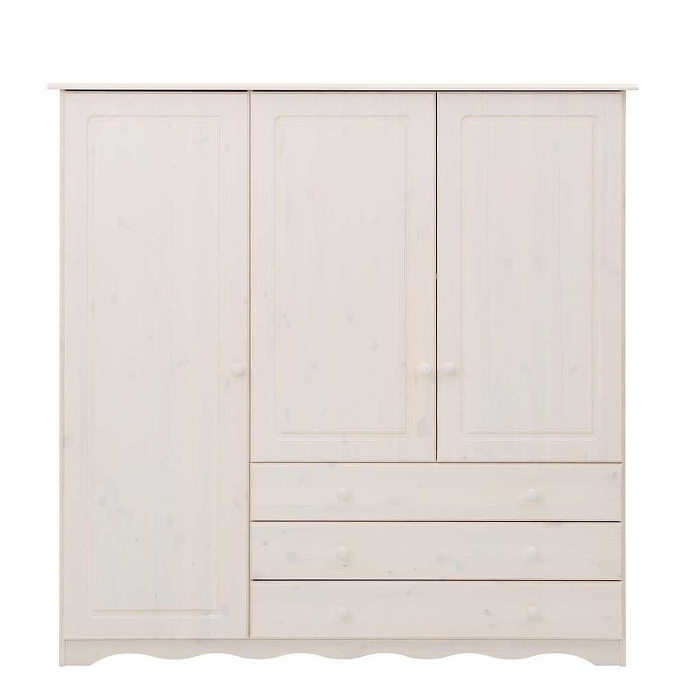 Möbel4Life Massivholz Wäscheschrank in Weiß lasiert 140 cm breit