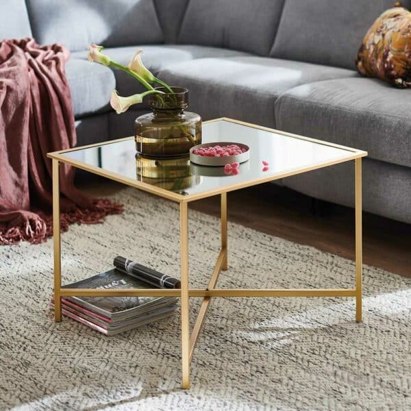 Tollhaus Coffee Table in Goldfarben Spiegelglas Platte