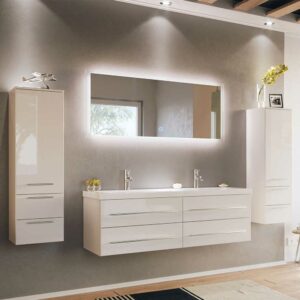 Möbel4Life Hochglanz Badezimmerset in Weiß Doppelwaschtisch (vierteilig)