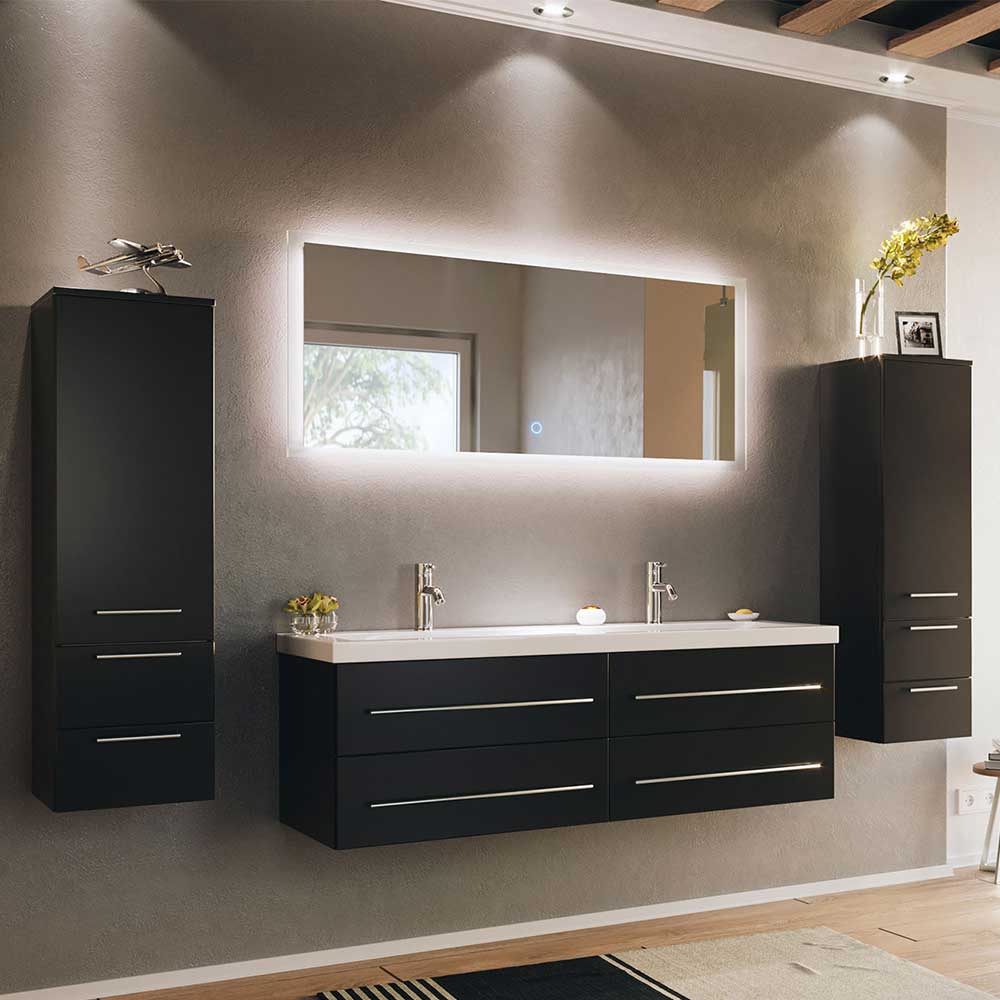 Möbel4Life Design Badezimmer Set in Schwarz Doppelwaschtisch (vierteilig)
