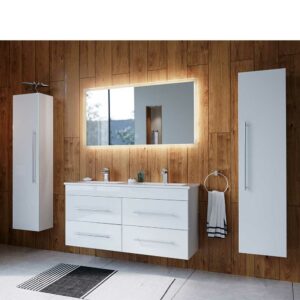 Möbel4Life Hochglanz Badezimmer Set in Weiß zwei Personen Waschtisch (vierteilig)