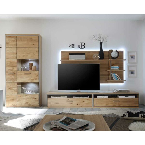 TopDesign TV Schrankwand in Asteiche Bianco furniert Landhaus Design (vierteilig)