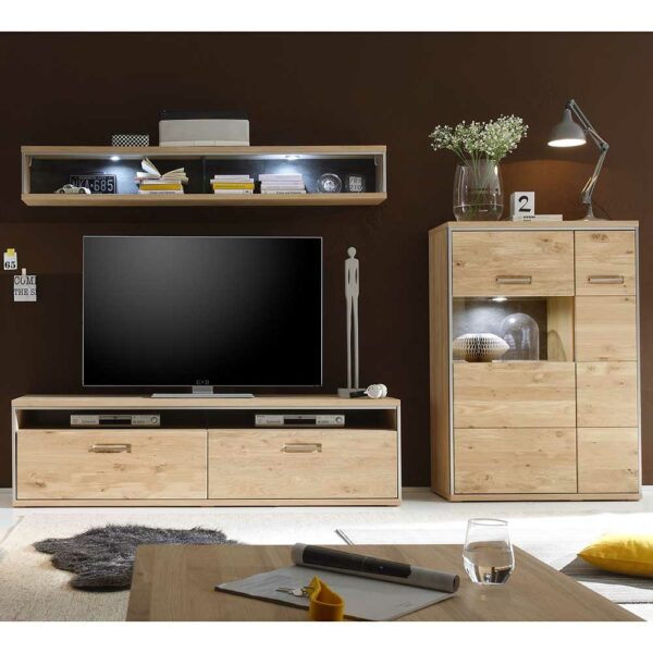 TopDesign TV Anbauwand in Asteiche Bianco furniert Landhaus Design (dreiteilig)