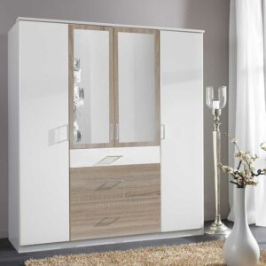 Star Möbel Moderner Kleiderschrank mit Spiegel in Eiche Sägerau und Weiß Made in Germany