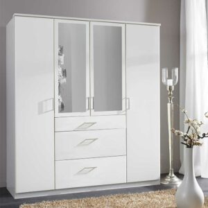 Star Möbel Spiegelkleiderschrank weiss mit drei Schubladen Made in Germany