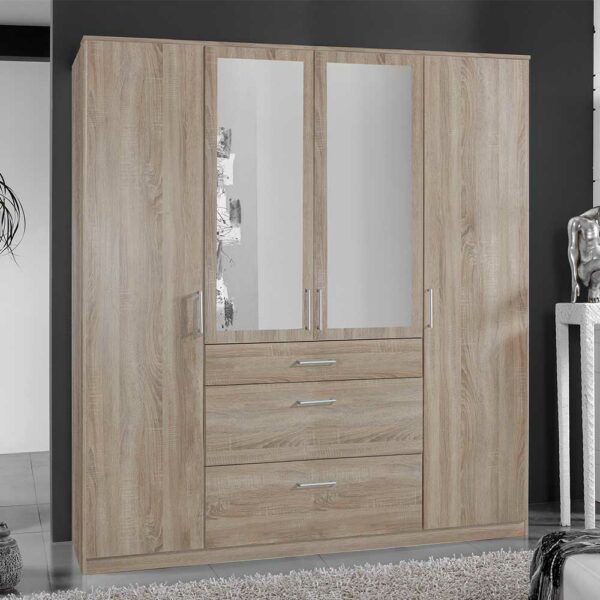 Star Möbel Schrank für Schlafzimmer in Eiche Sägerau drei Schubladen und Türen