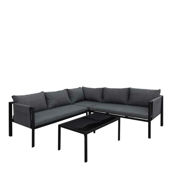 4Home Lounge Ecksofa mit Tisch Stahl & Glas (zweiteilig)