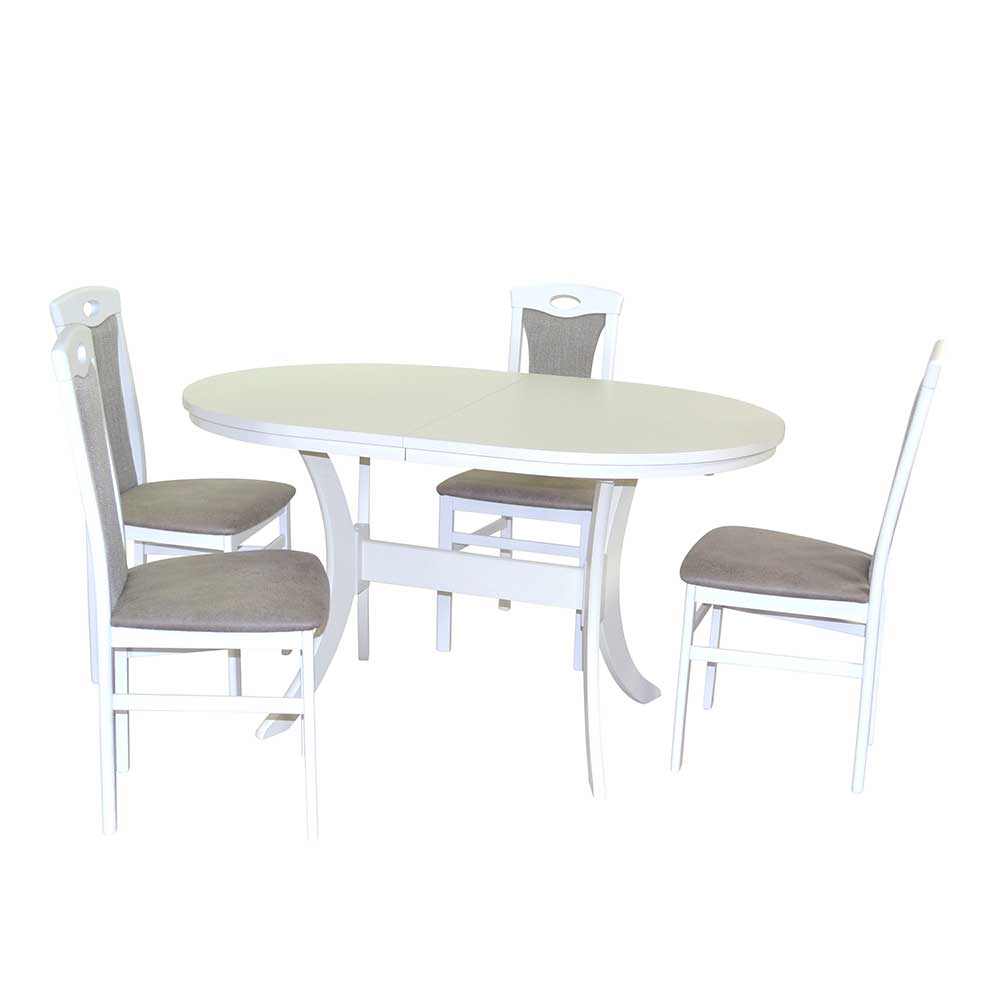 Möbel4Life Essplatzgruppe mit ovalem Tisch Weiß und Hellgrau (fünfteilig)
