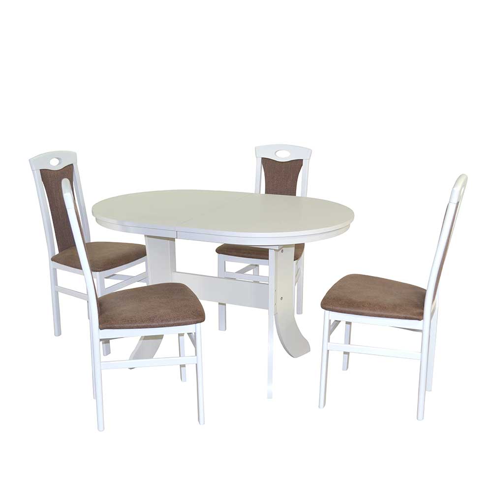 Möbel4Life Sitzgruppe mit ovalem Ausziehtisch Weiß und Braun (fünfteilig)