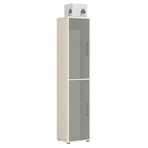 Müllermöbel Büro Aktenschrank in Holz White Wash und Hellgrau Hochglanz melaminbeschichtet
