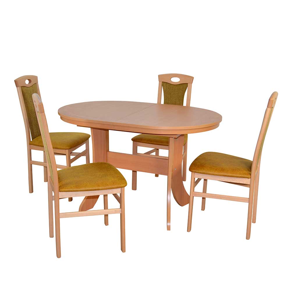Möbel4Life Buchefarbene Sitzgruppe Bezüge Ockergelb vier Stühle (fünfteilig)