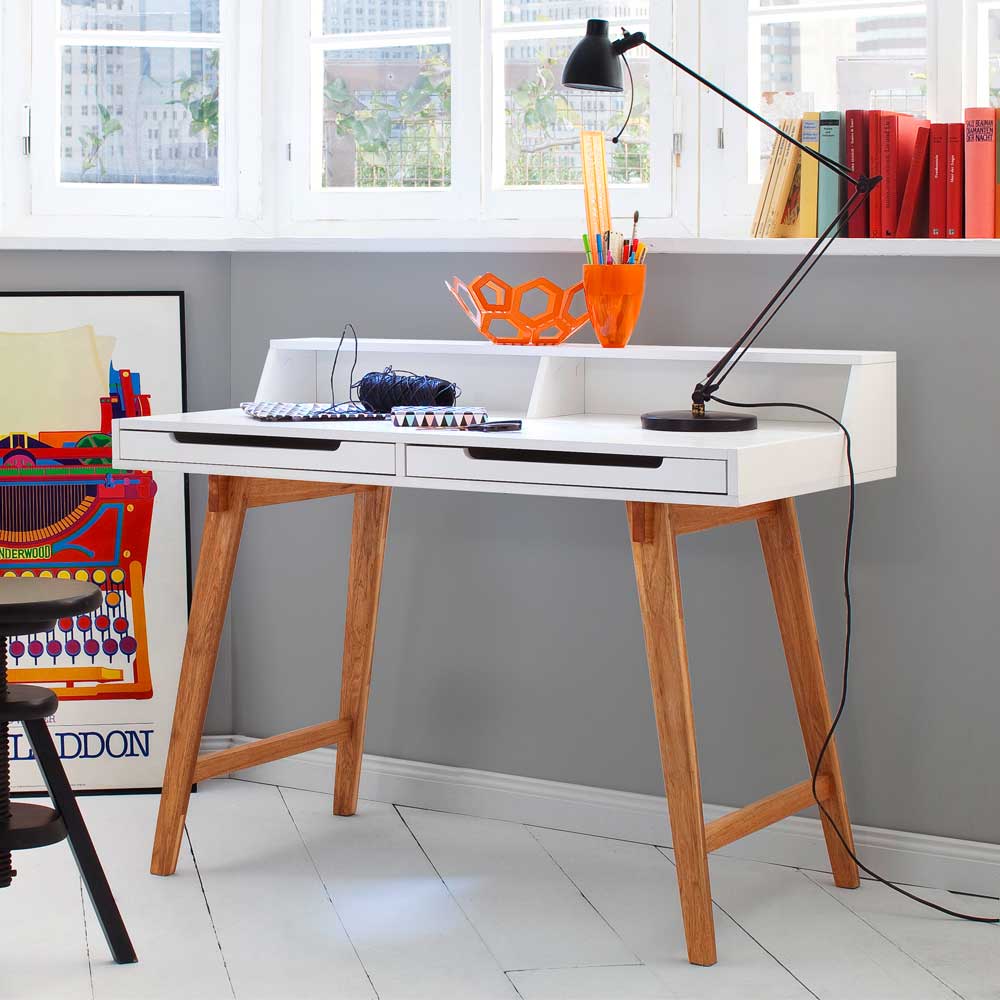 TopDesign Design Schreibtisch in Buche Weiß 110 cm breit