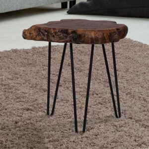 Doncosmo Einzigartiger Beistelltisch mit Baumscheiben Tischplatte Dattel Massivholz und Metall
